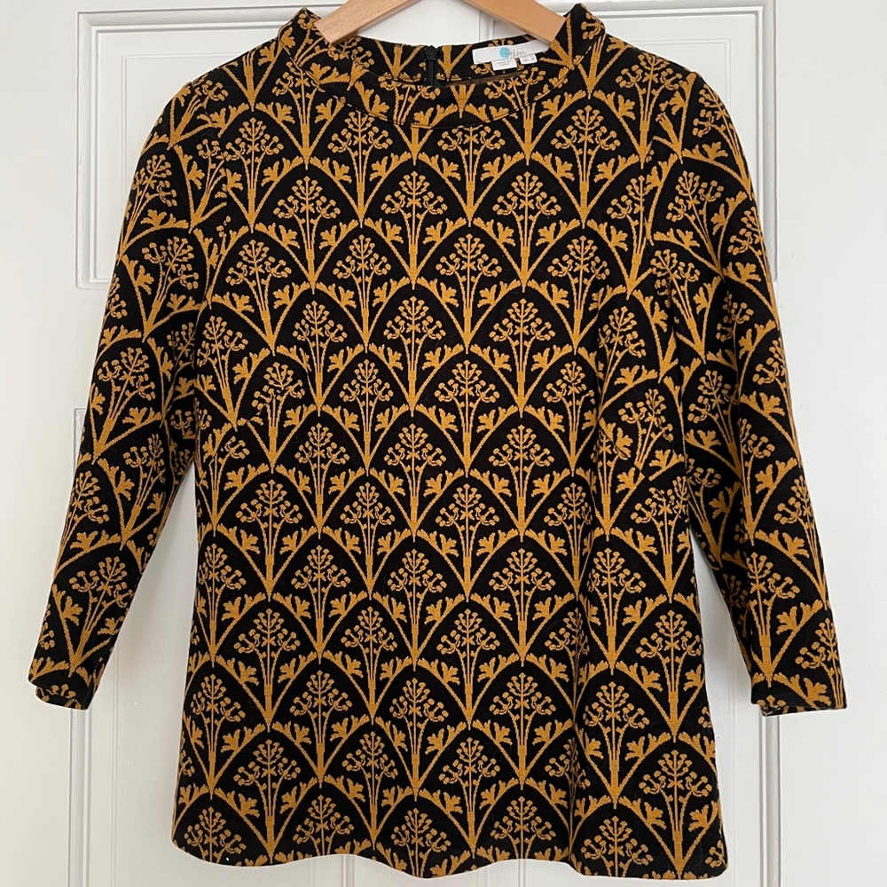 Boden black and gold ponte knit top, size 8